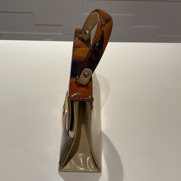 Vintage John Hort Handbag - Made in Canada Orange Brown Cream and gold tone - Picture 3 of 15